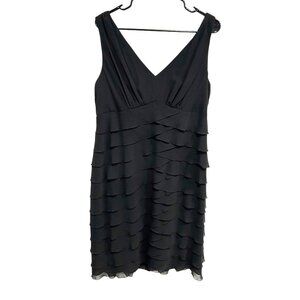 Jones New York Womens Black Tiered Ruffle Sleeveless V-Neck Dress Size 16
